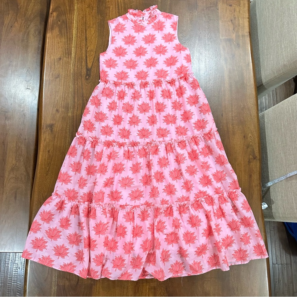 J.Marie High Neck Sleeveless Tiered Maxi Dress Pink Floral Size XS Boho Flowy